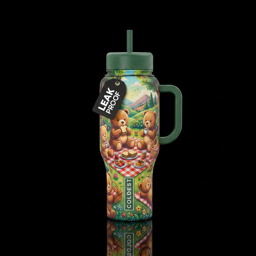 Teddy bear picnic water bottle design