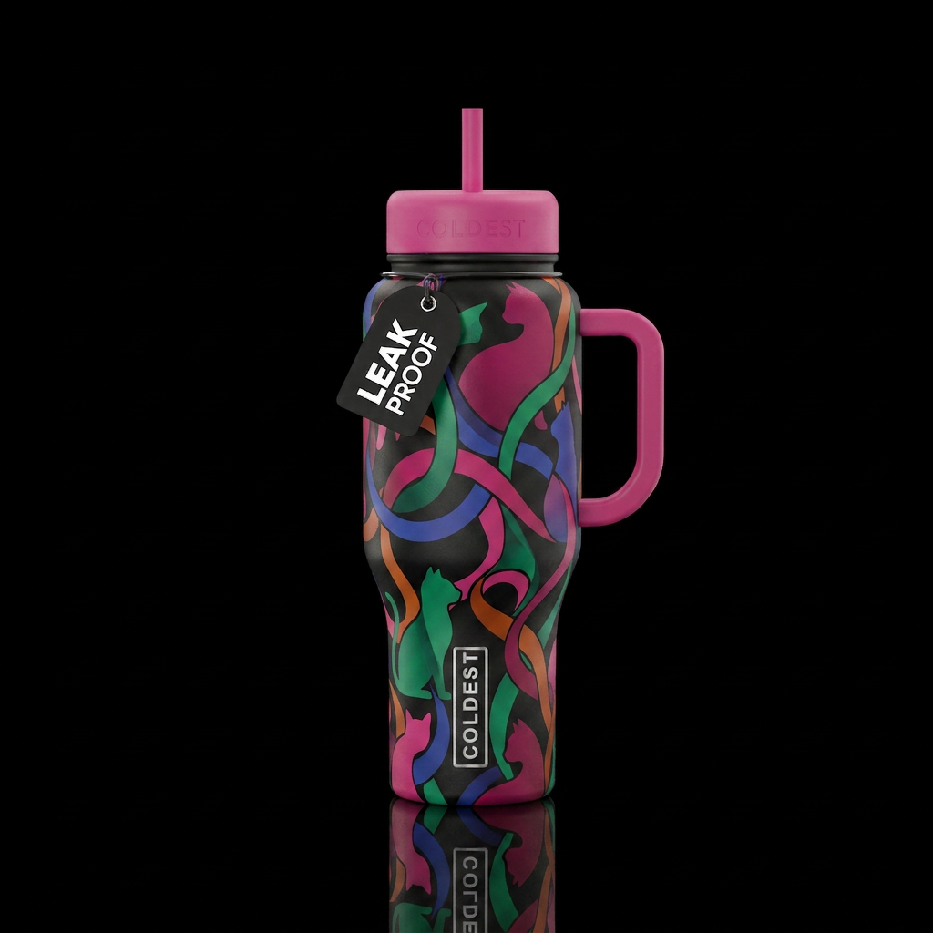 Cat ribbon abstract water bottle design