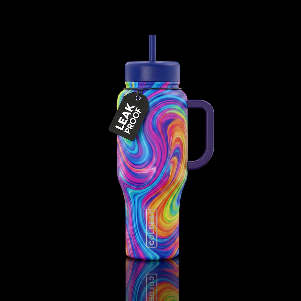abstract swirl rainbow fantasy water bottle design