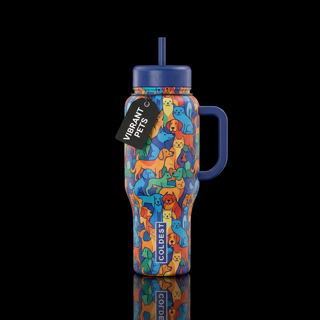 Dogs and cats tessellated fun colors water bottle design