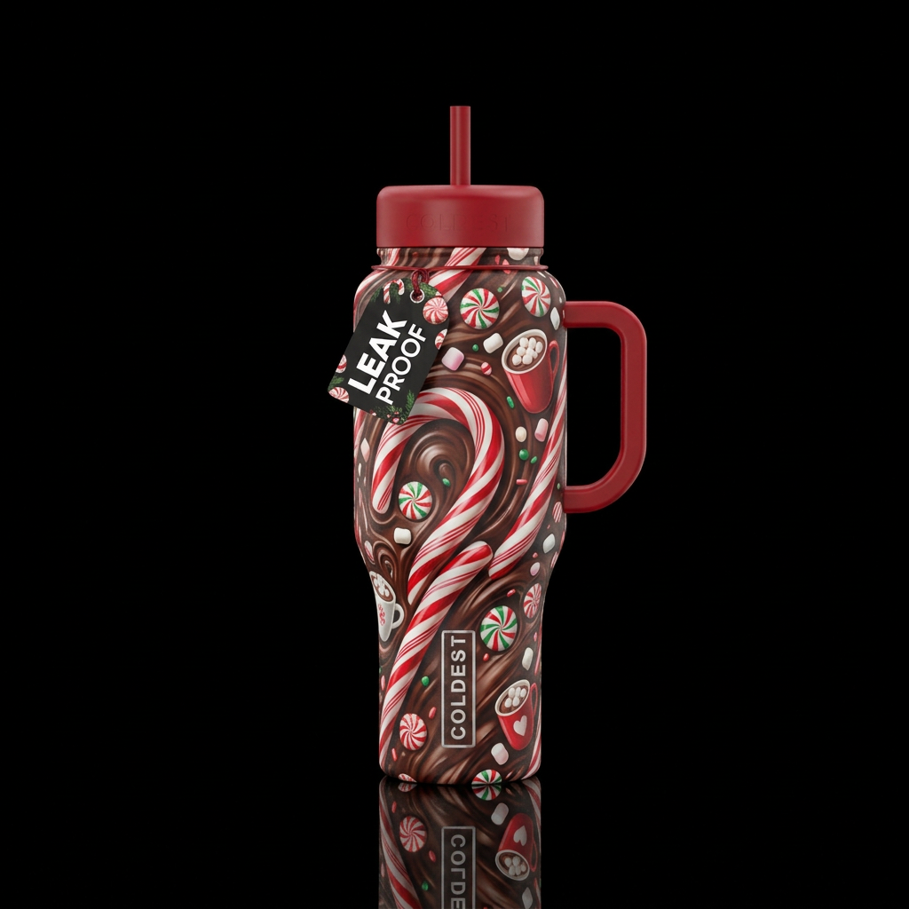 Candy cane hot chocolate water bottle design