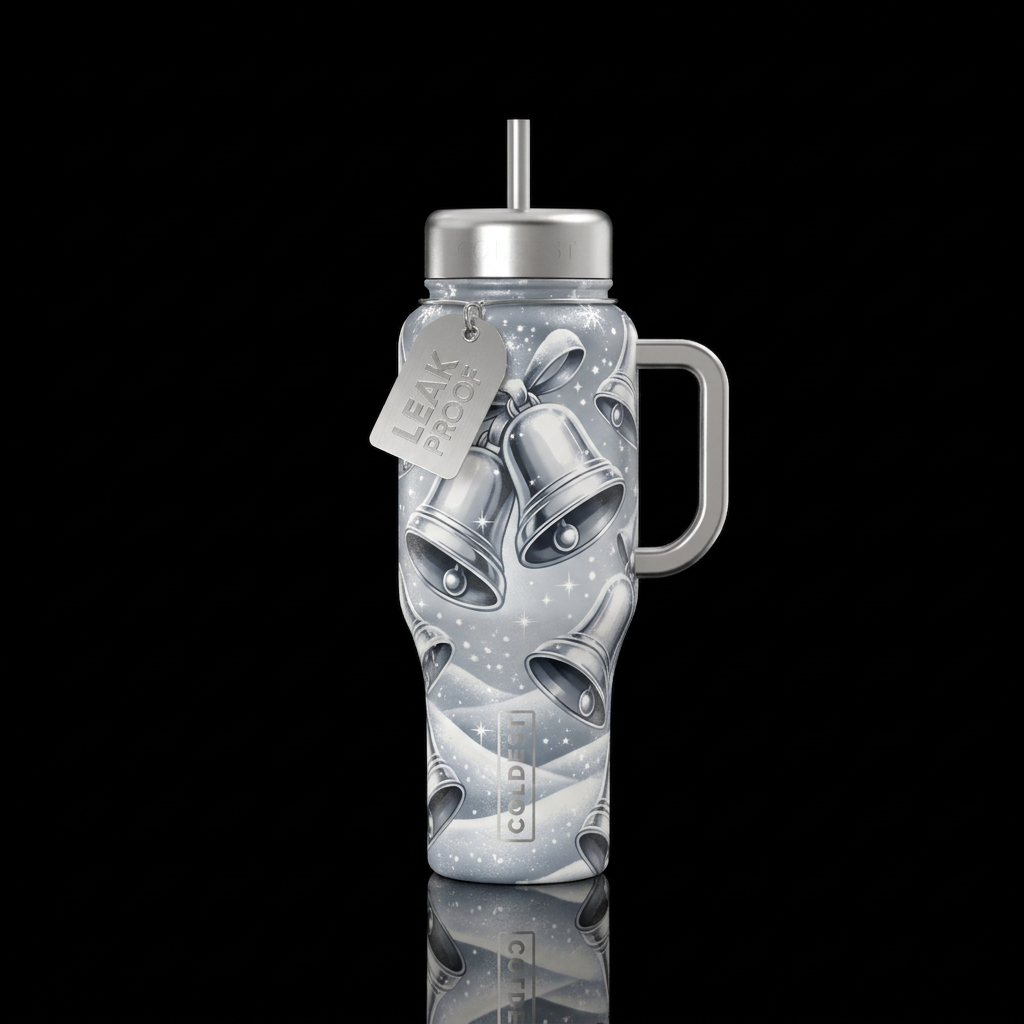 Silver bells ringing snow water bottle design