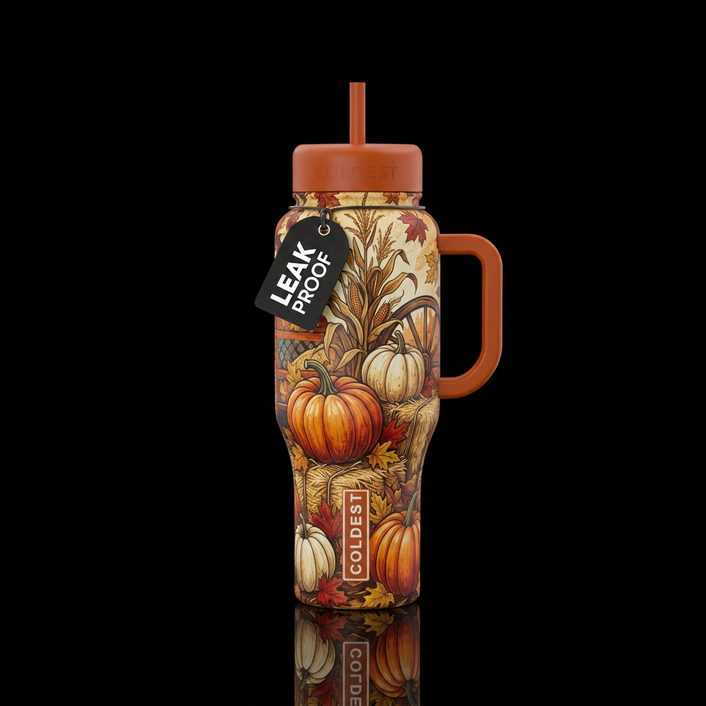 Hayride fall pumpkin water bottle design