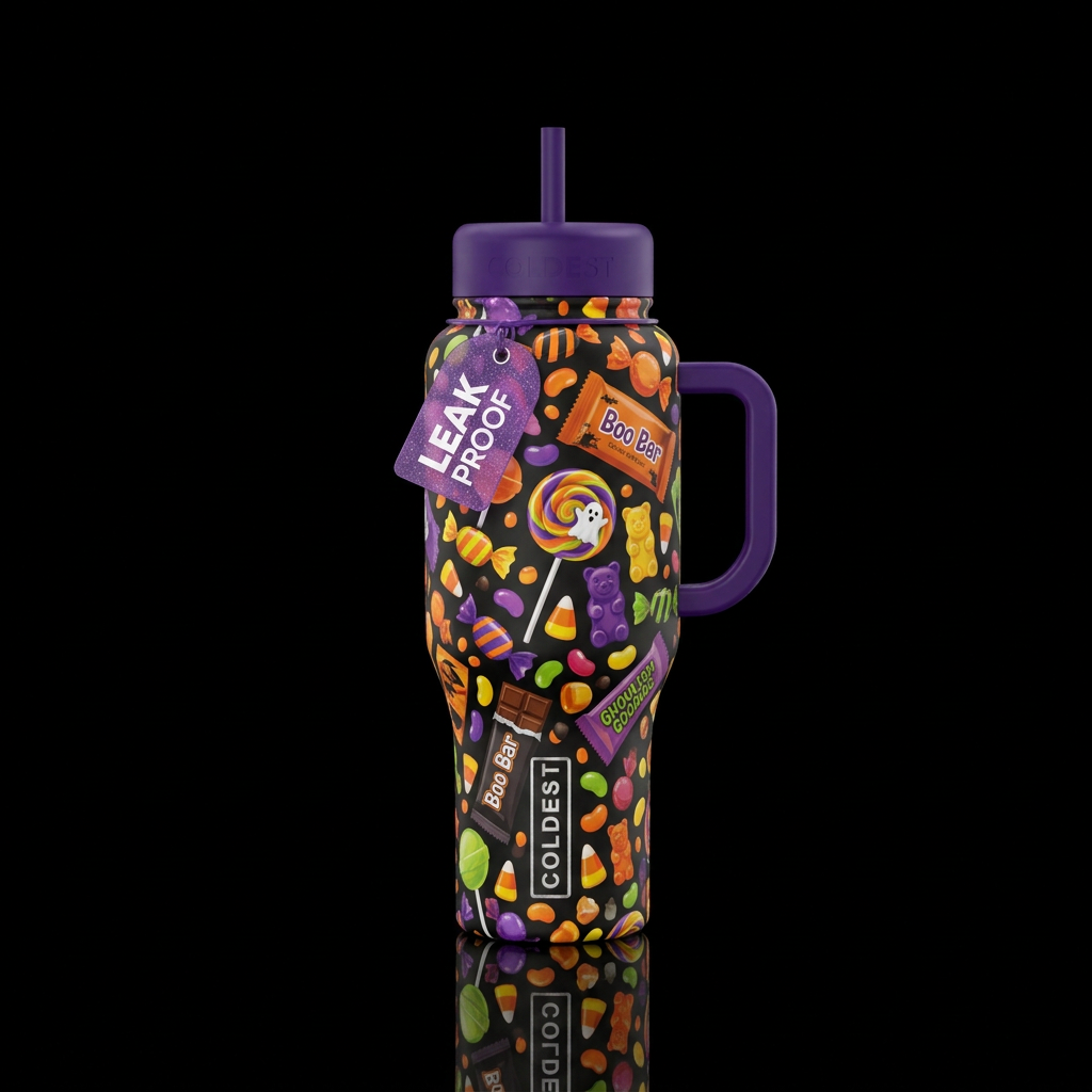 Trick or treat candy water bottle design