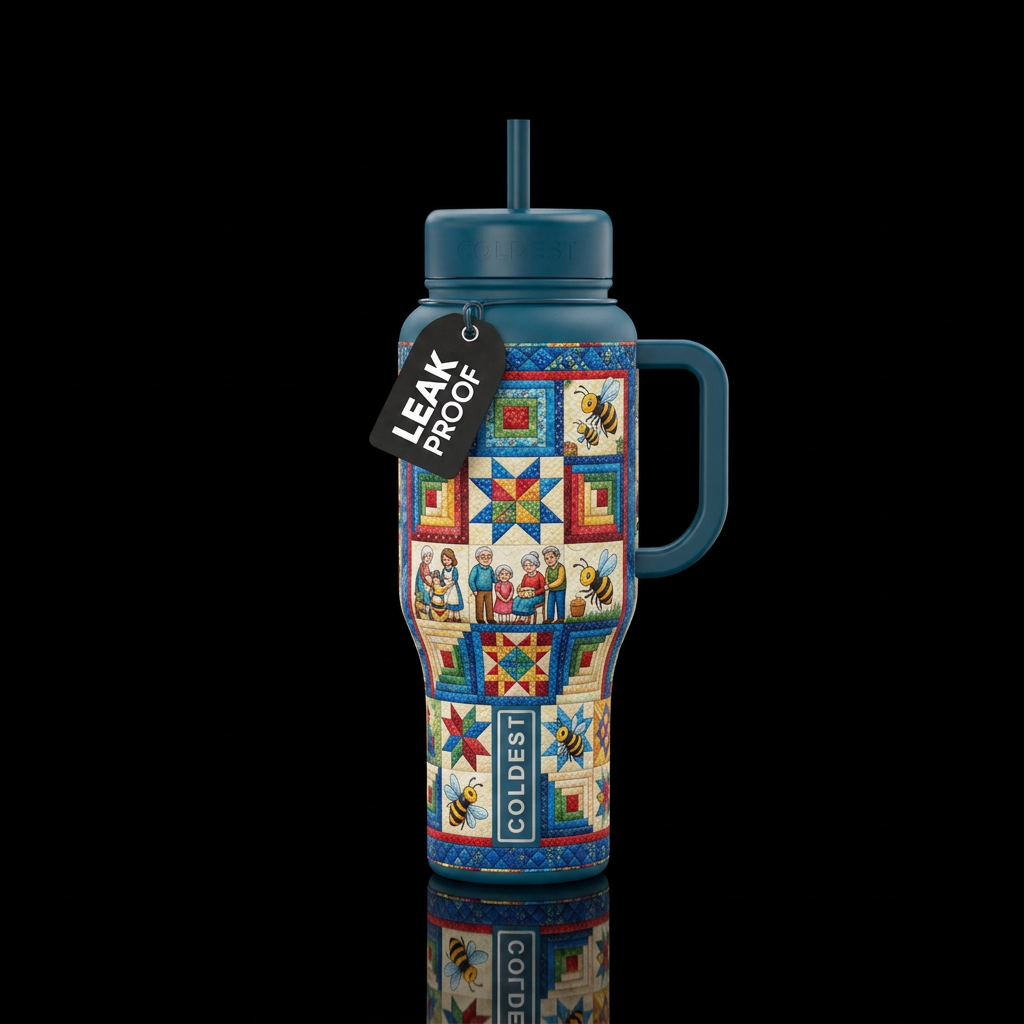 Quilting bee family water bottle design