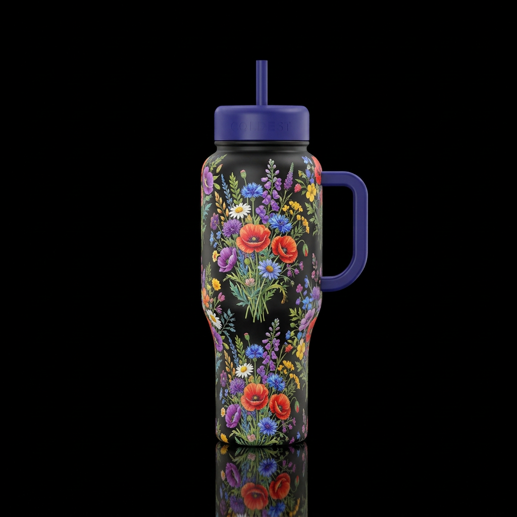 Floral bouquet wildflowers water bottle design
