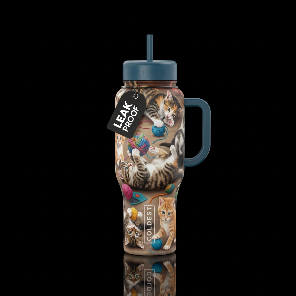 Cats kittens rolling and playing water bottle design