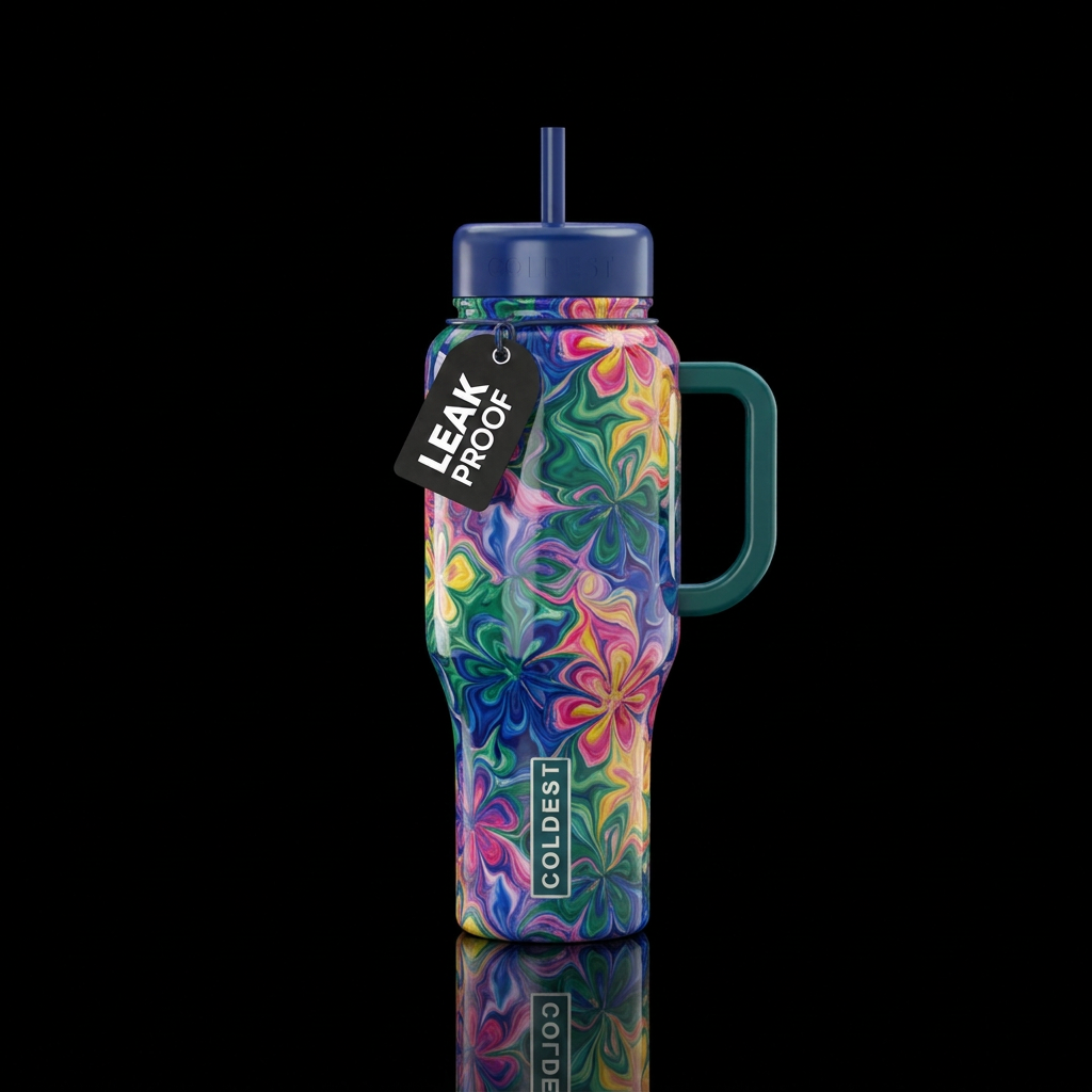 Marble swirl tessellated flowers water bottle design
