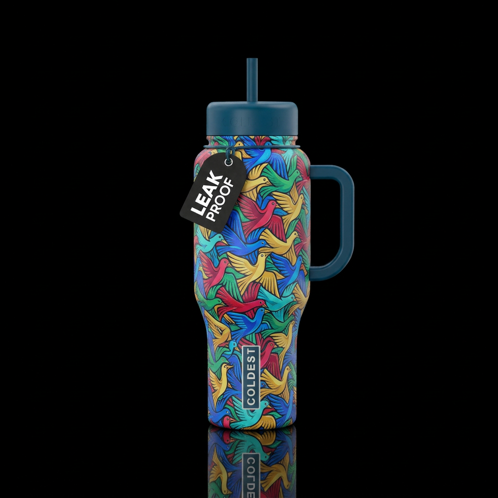 Inter locking Escher birds water bottle design