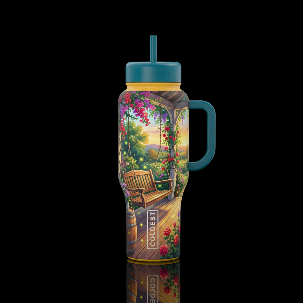 Porch swing summertime water bottle design