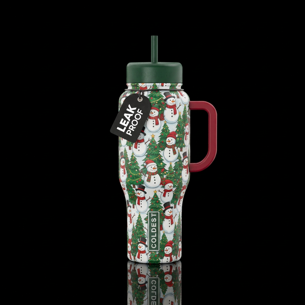 Snowman Christmas tree water bottle design
