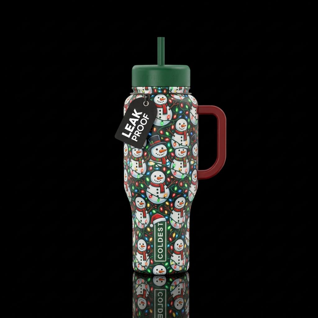 Snowman tessellated with Christmas lights water bottle design
