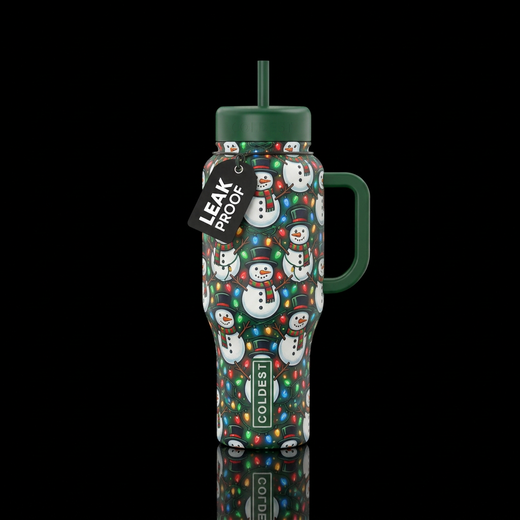 Snowman tessellated with Christmas lights water bottle design
