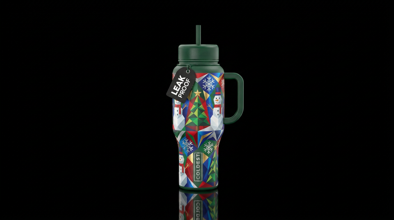 Snowman Christmas tree geometric water bottle design