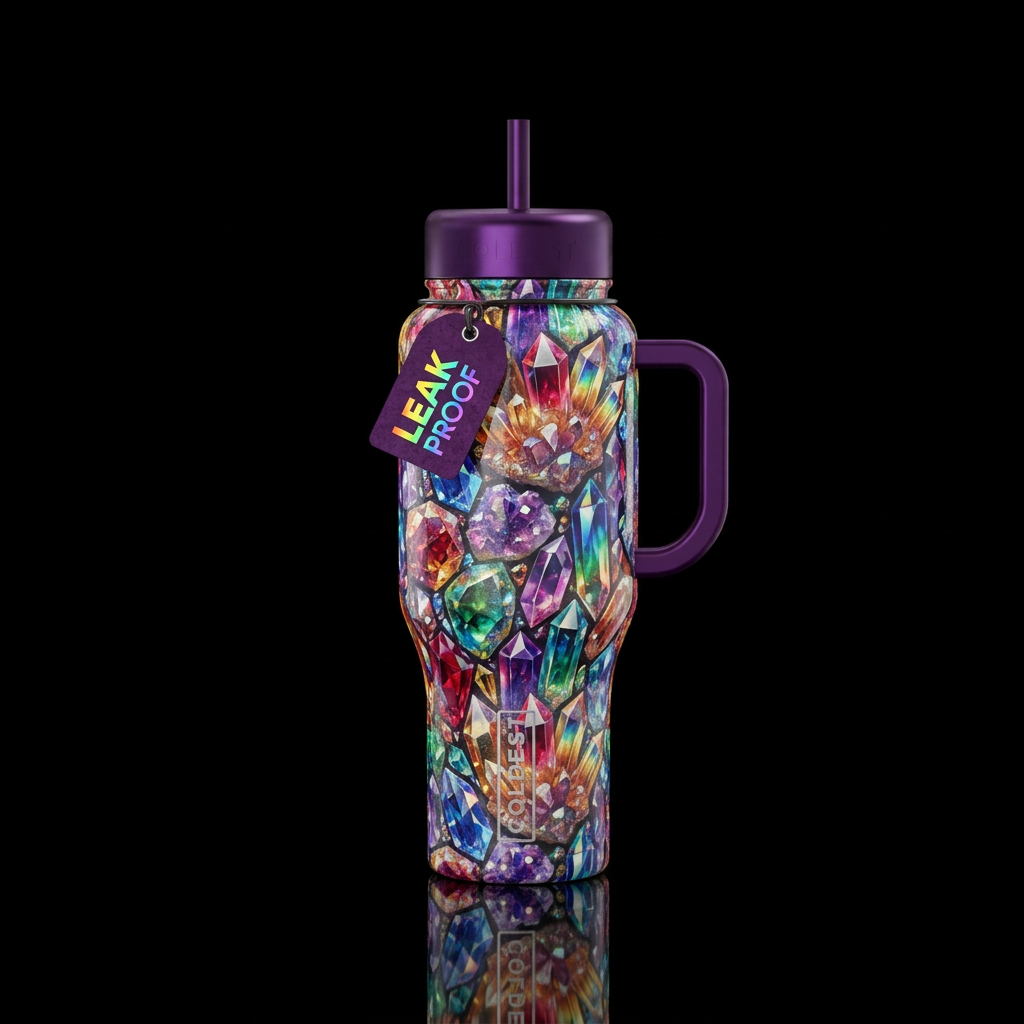 Crystals with rainbow colors water bottle design
