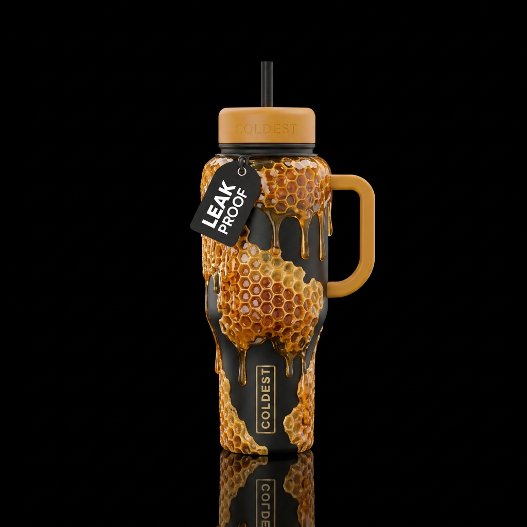 Honeycomb dripping honey water bottle design
