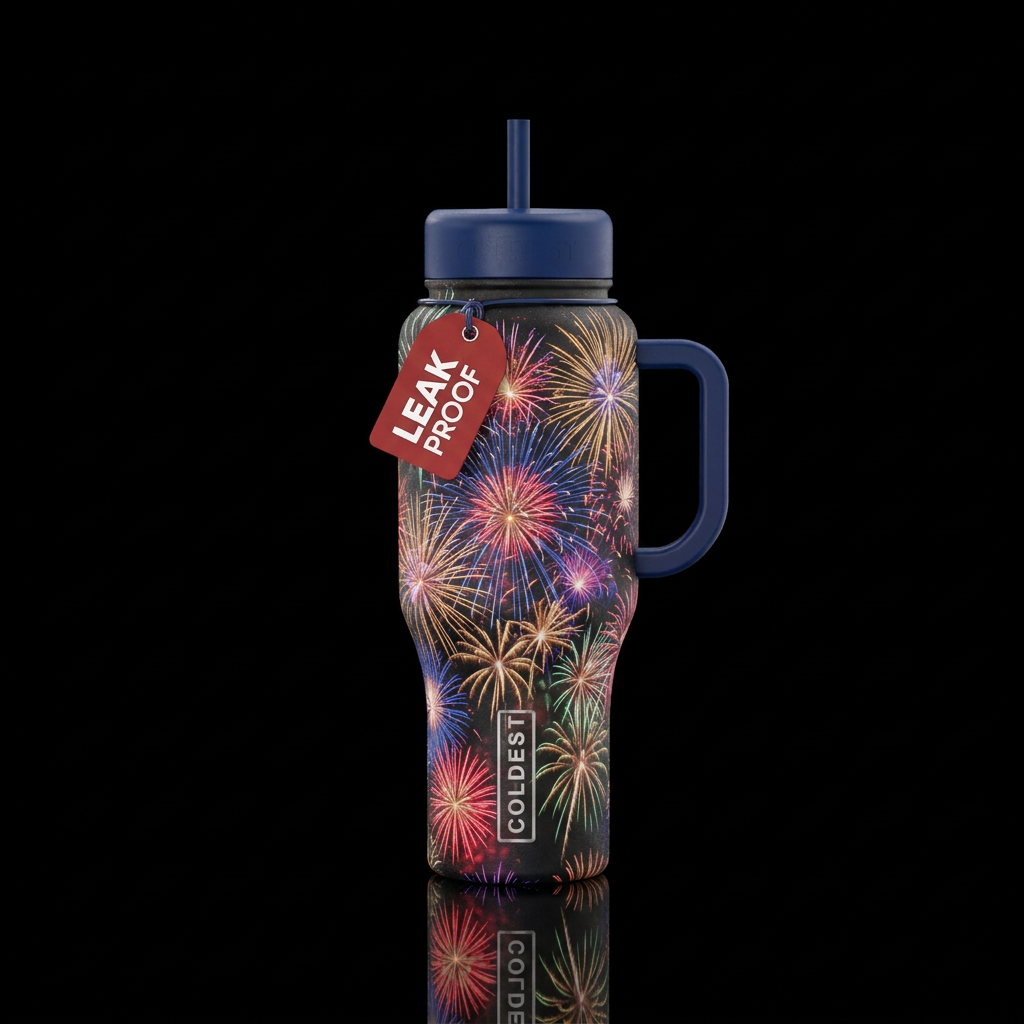Fireworks explosions colorful water bottle design