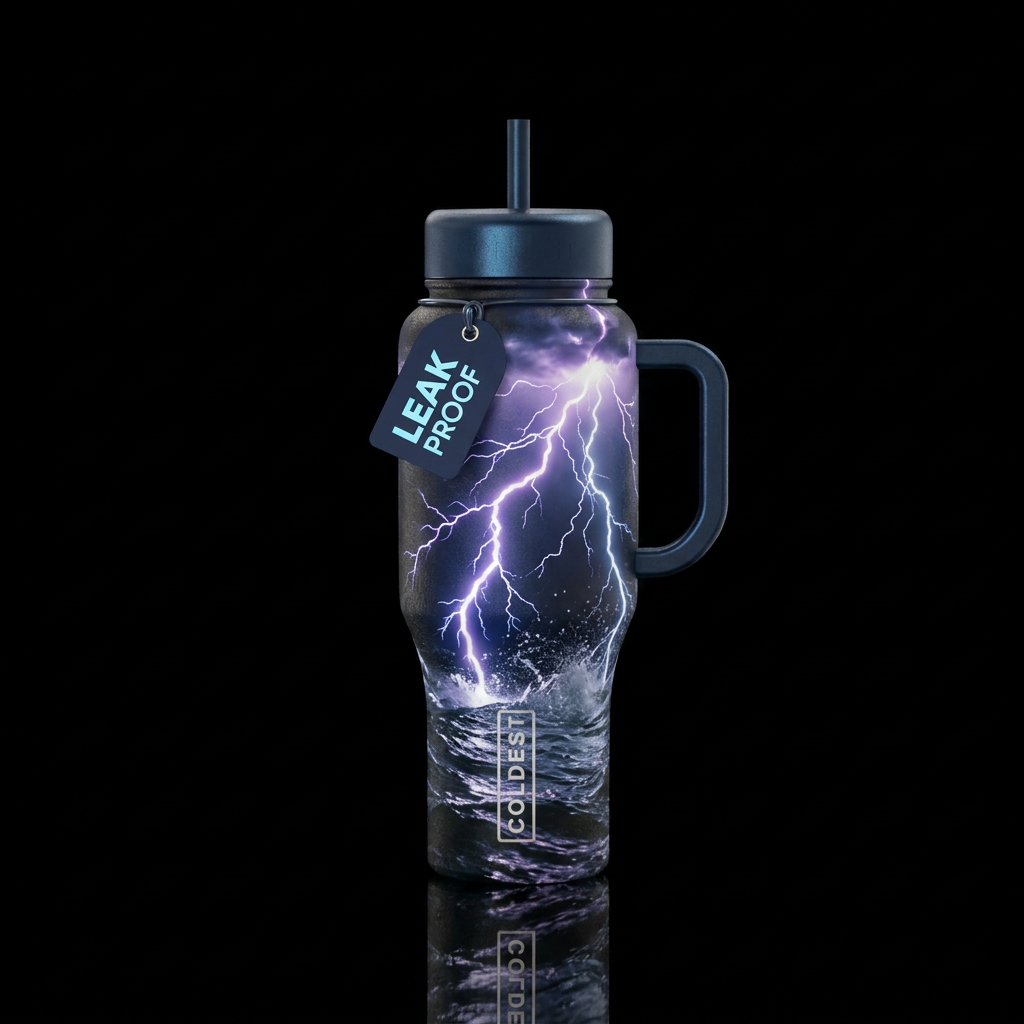 Lightning crashing on the water water bottle design