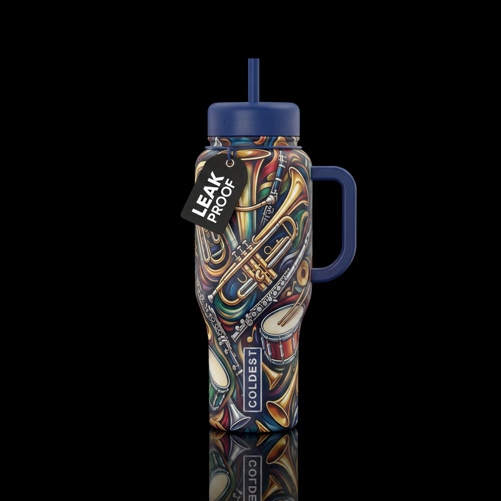 Marching band instruments water bottle design