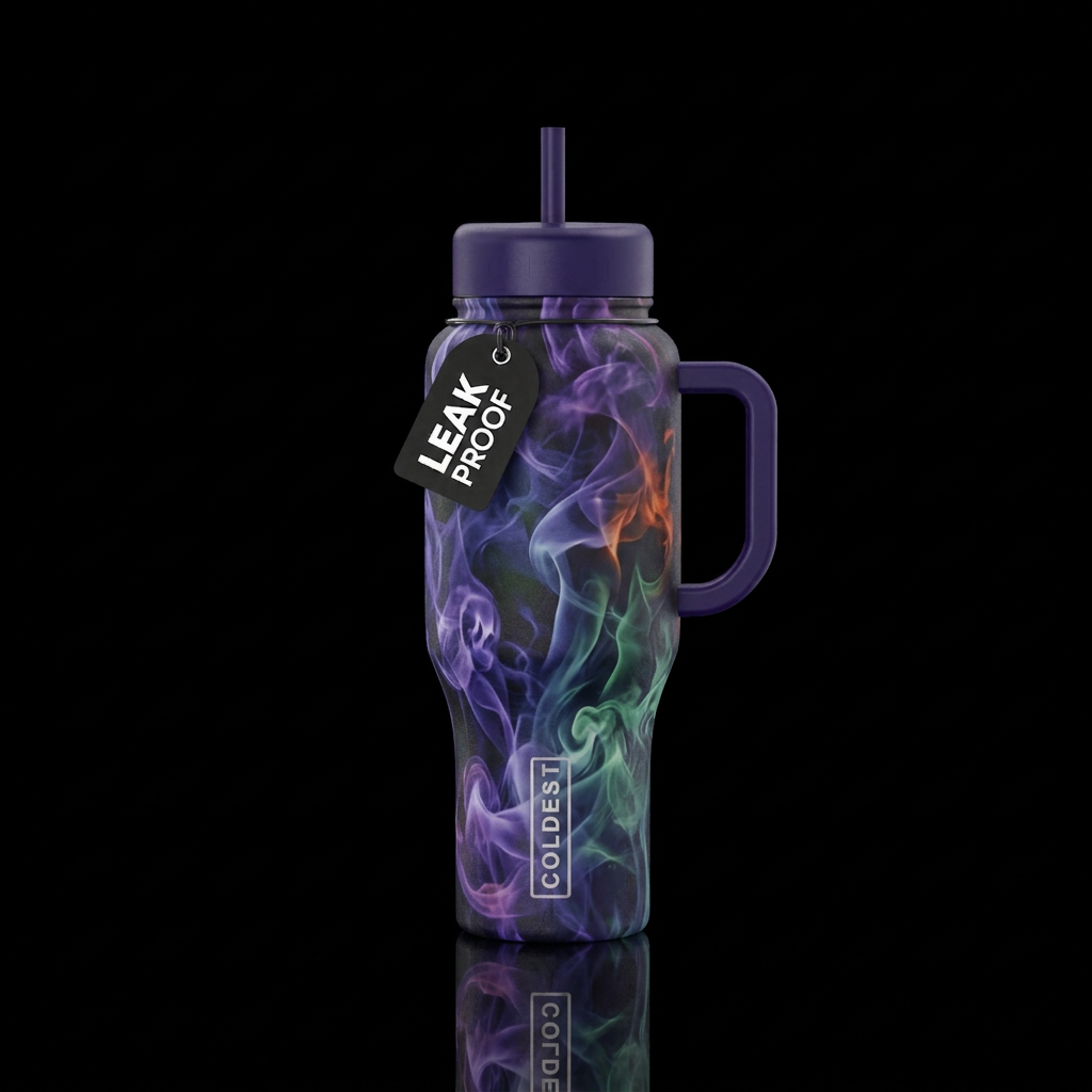 Smoky swirling eerie mist water bottle design