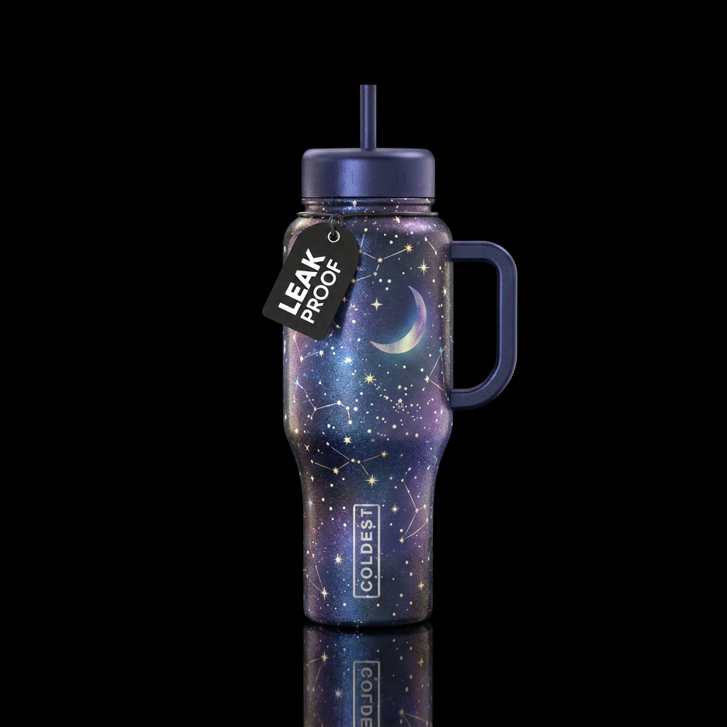 Stars and the moon shimmering water bottle design