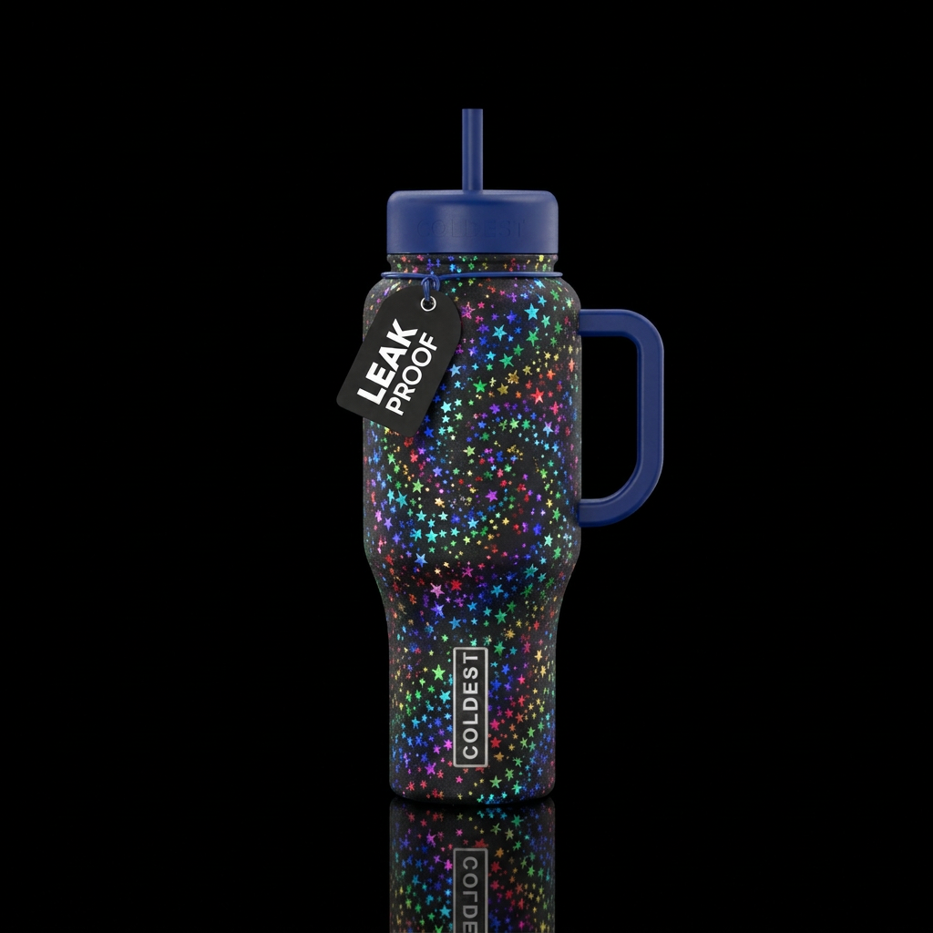 Stars shimmering water bottle design