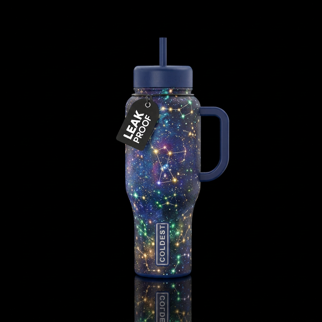 Constellations shimmering in space water bottle design