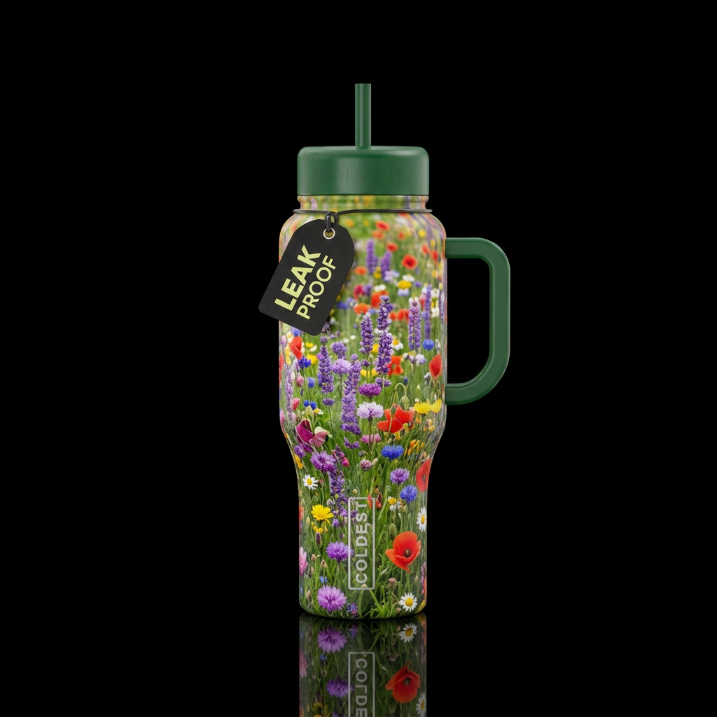 Fields of wildflowers water bottle design
