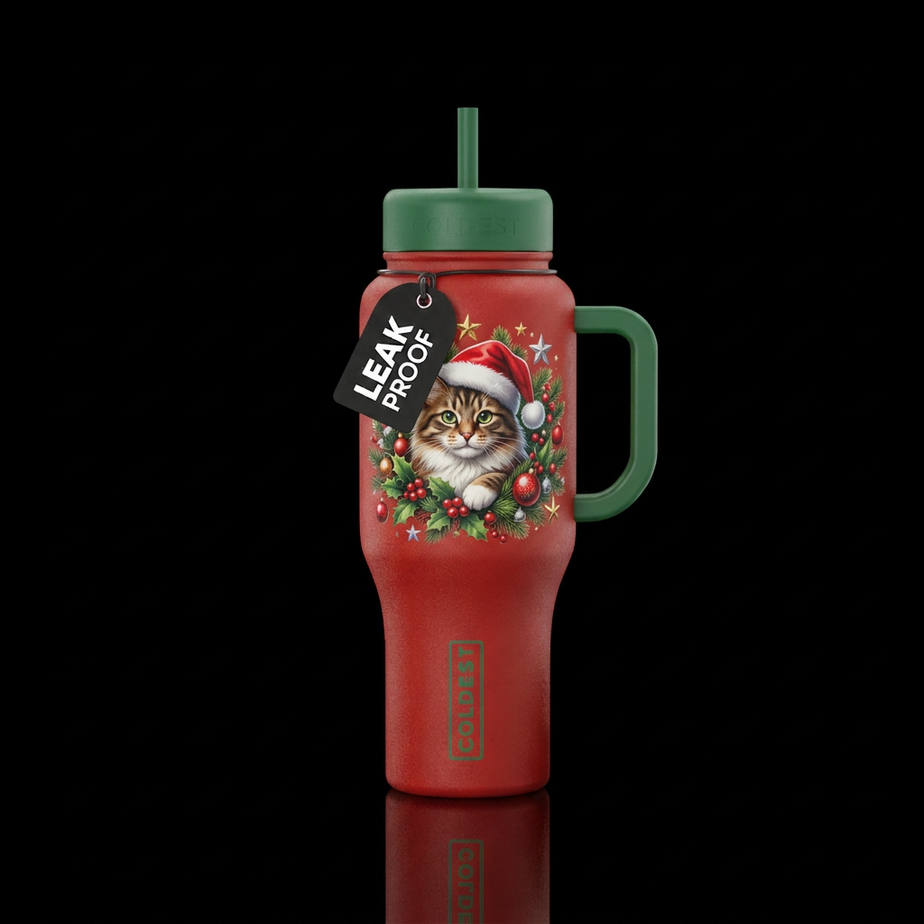 Christmas cat water bottle design