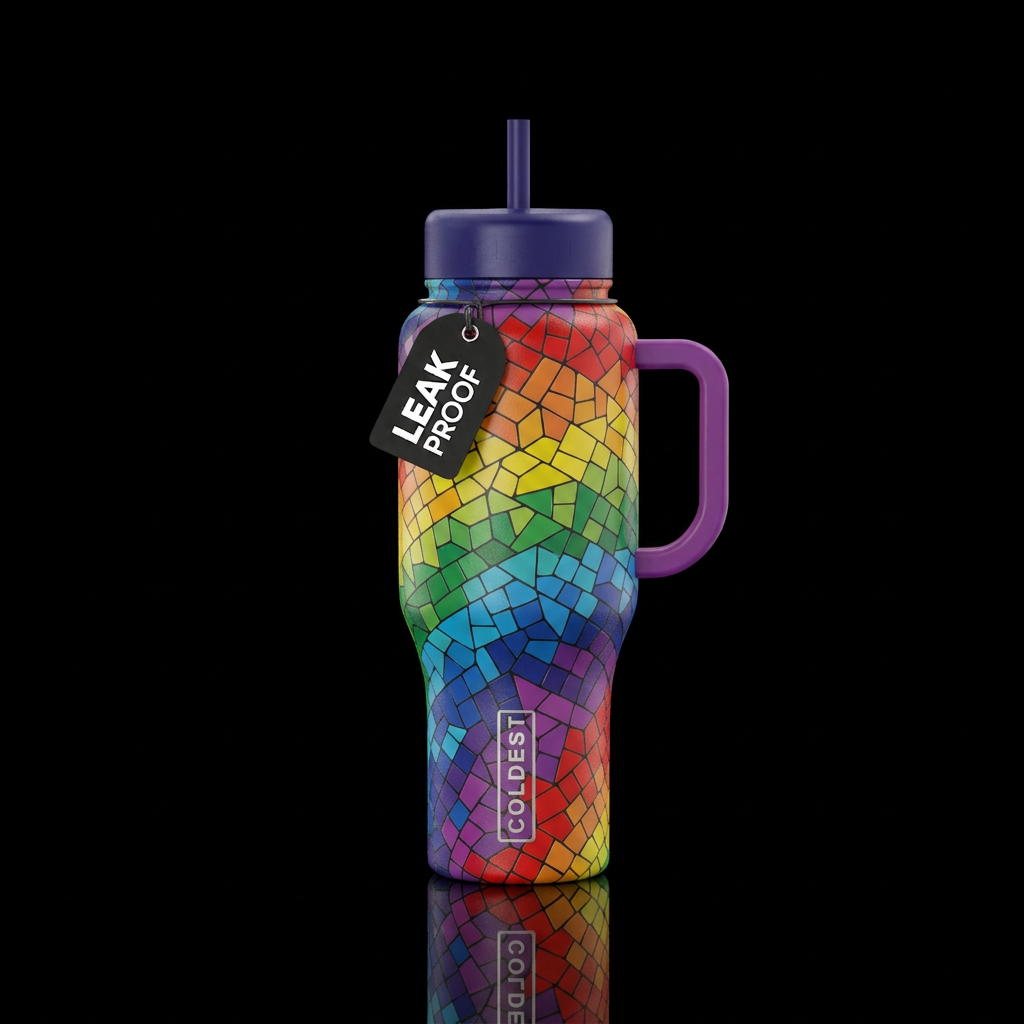 Rainbow mosaic water bottle design