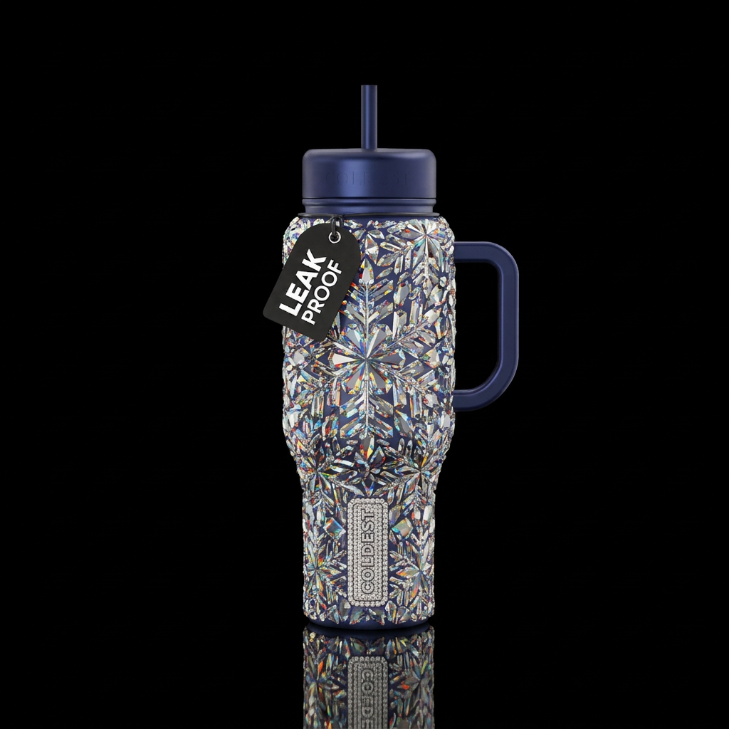 Snowflake sparkling glistening crystals water bottle design