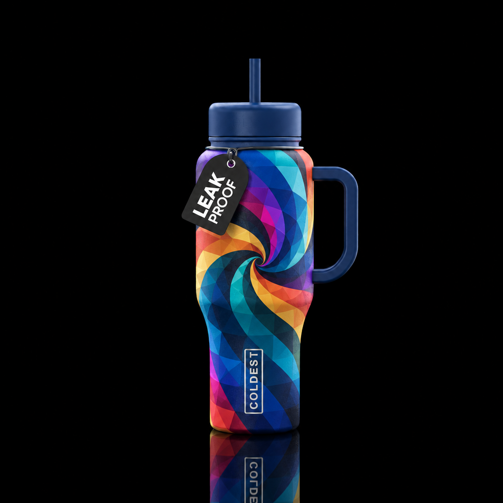 Swirling geometric tesselation water bottle design