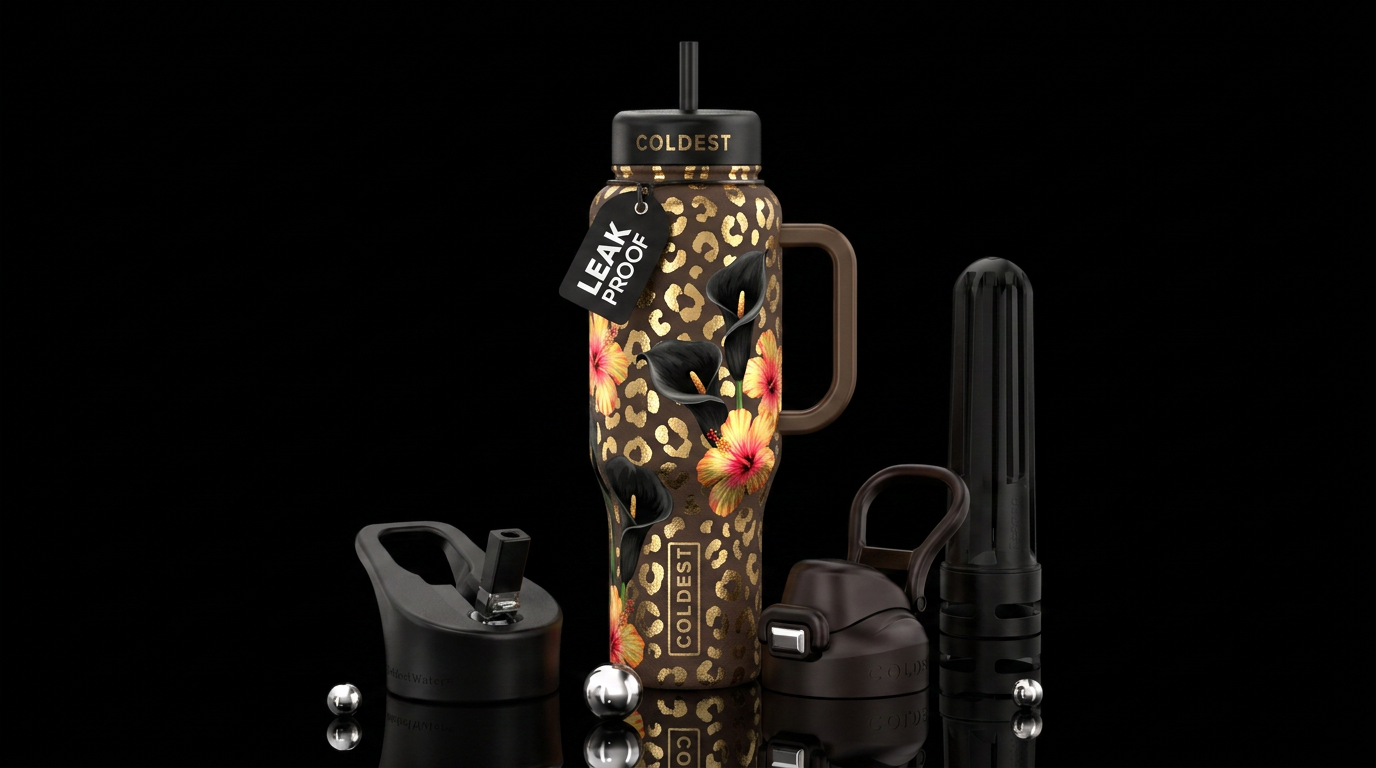 hibiscus print water bottle design