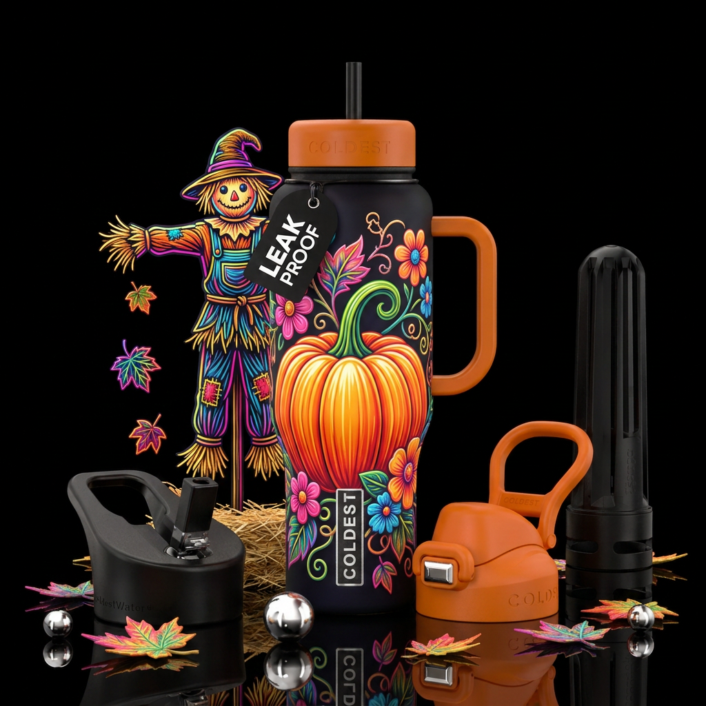 Floral Pumpkin water bottle design
