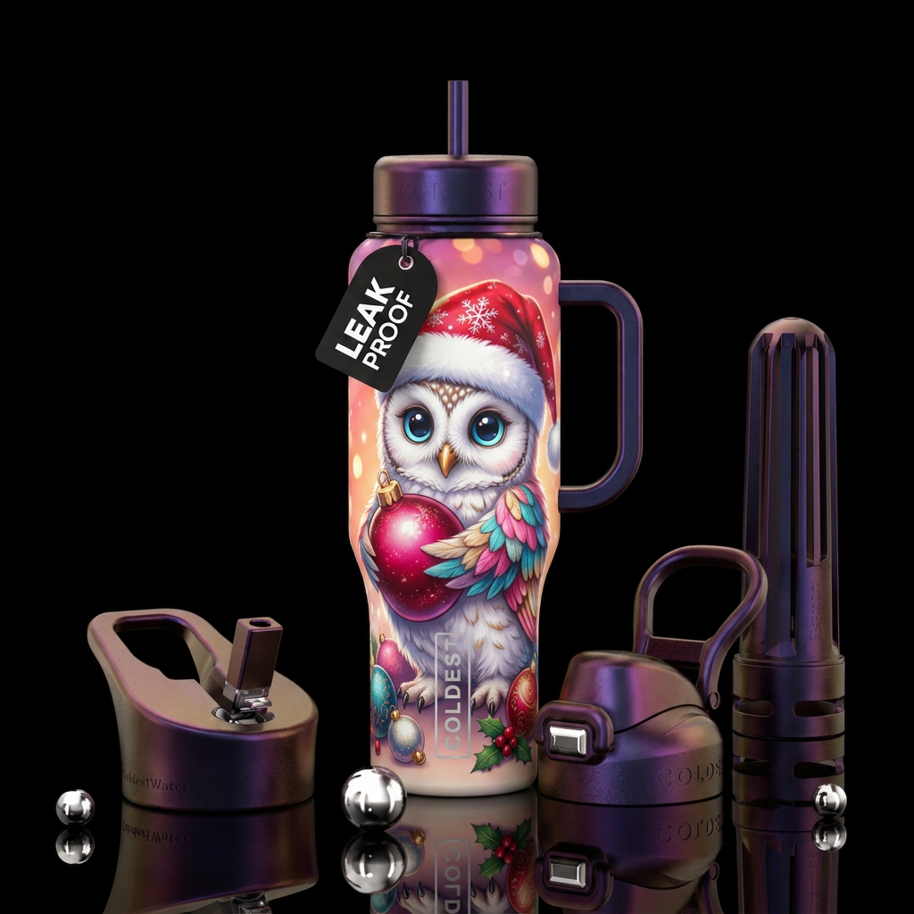 Owly Christmas water bottle design