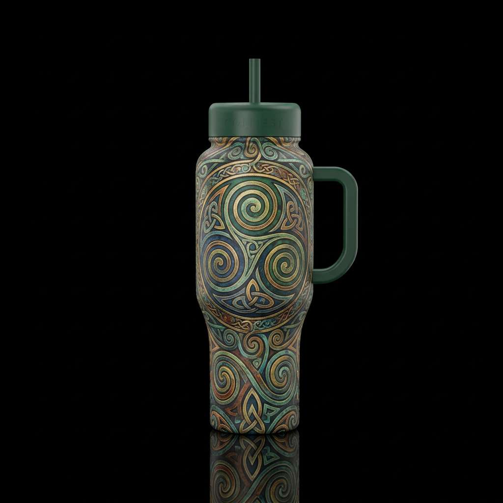 Celtic New Grange Spirals  on hunter green 32oz bo... water bottle design