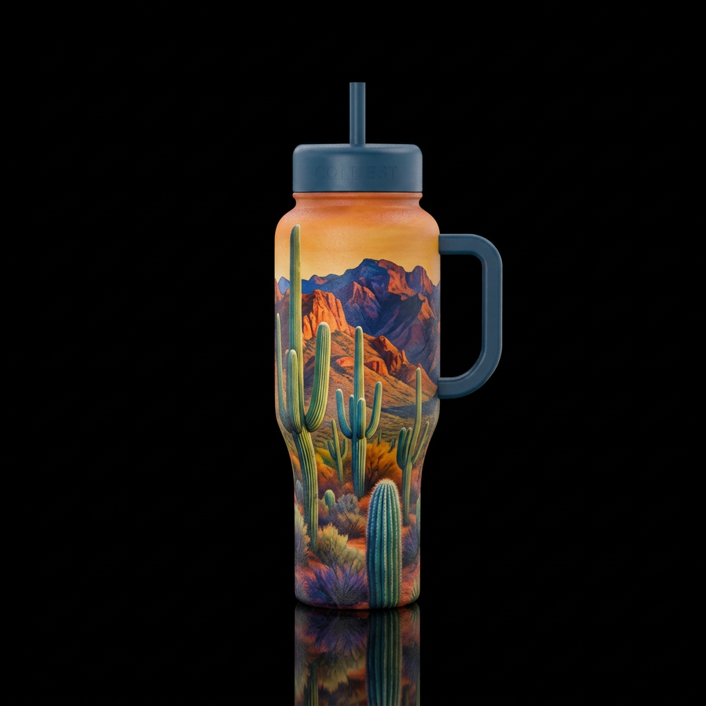 Seguaro cactus in the desert mountains water bottle design