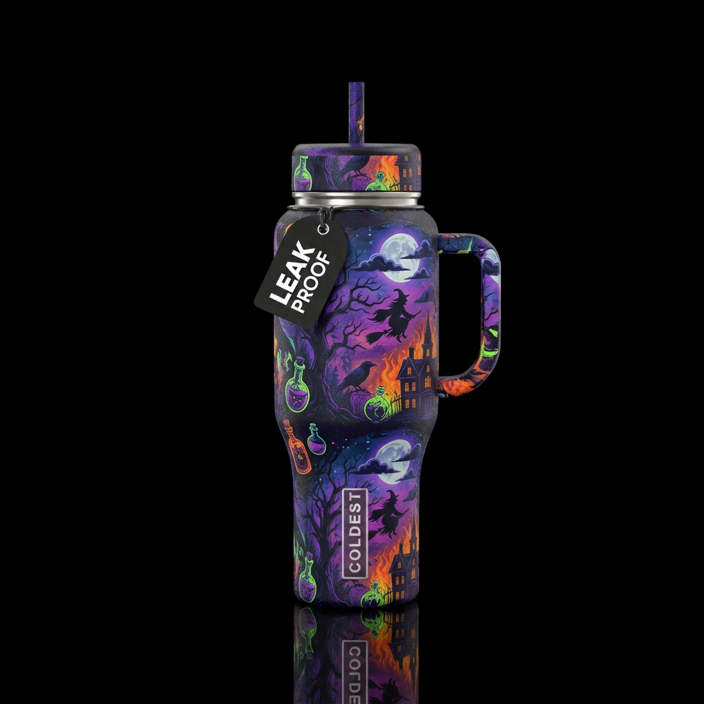 Salem witch spooky dark water bottle design