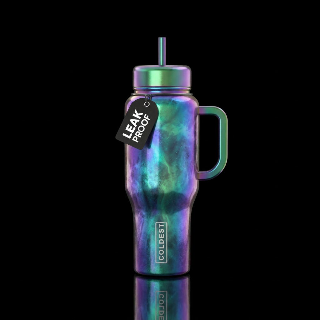 Northern lights shiny color matching lid and handl... water bottle design