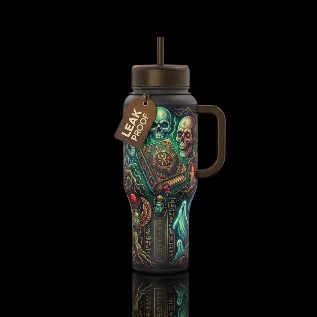 Book of the dead spooky water bottle design