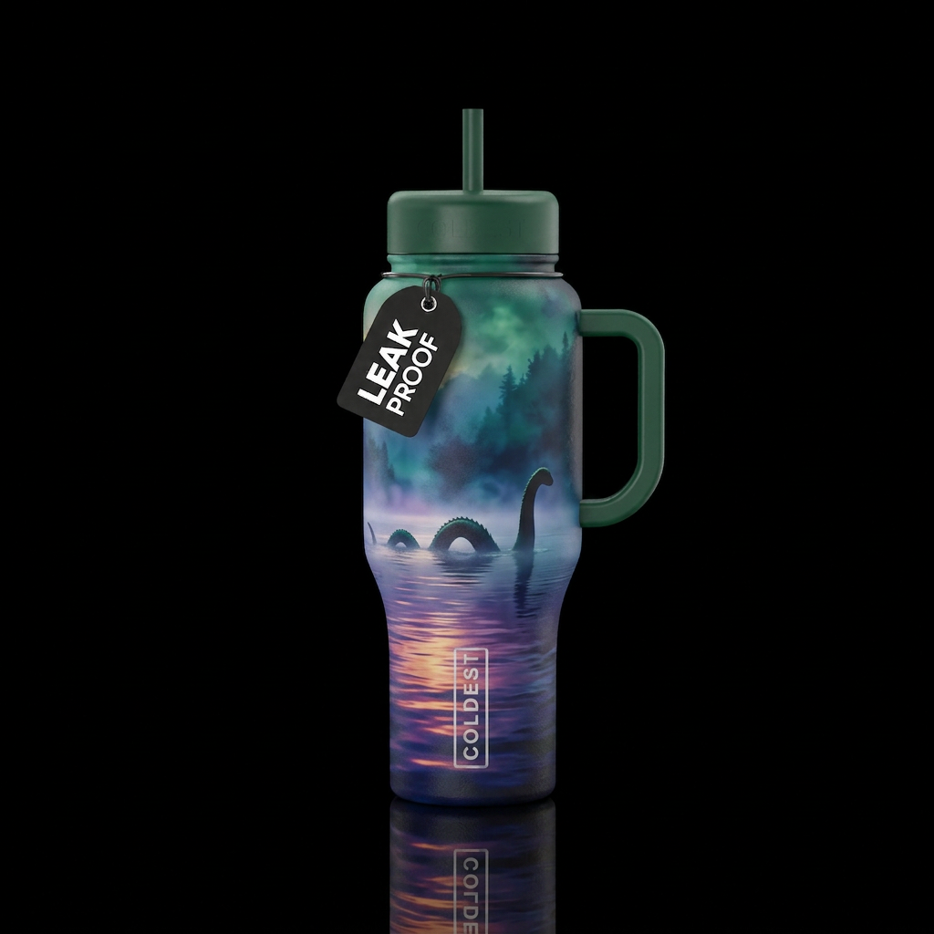 Lockness nessie cryptic foggy lake water bottle design