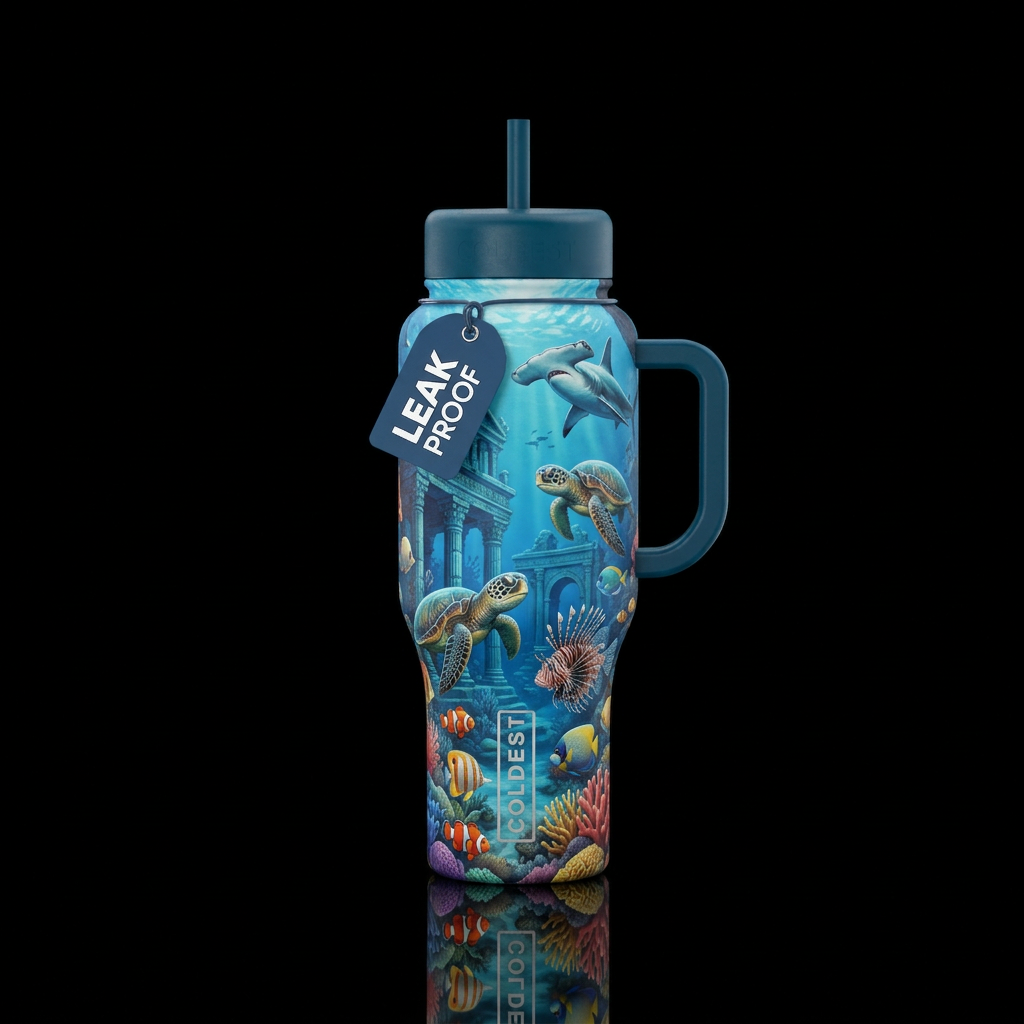 Atlantis under the sea sea turtle lion fish hammer... water bottle design