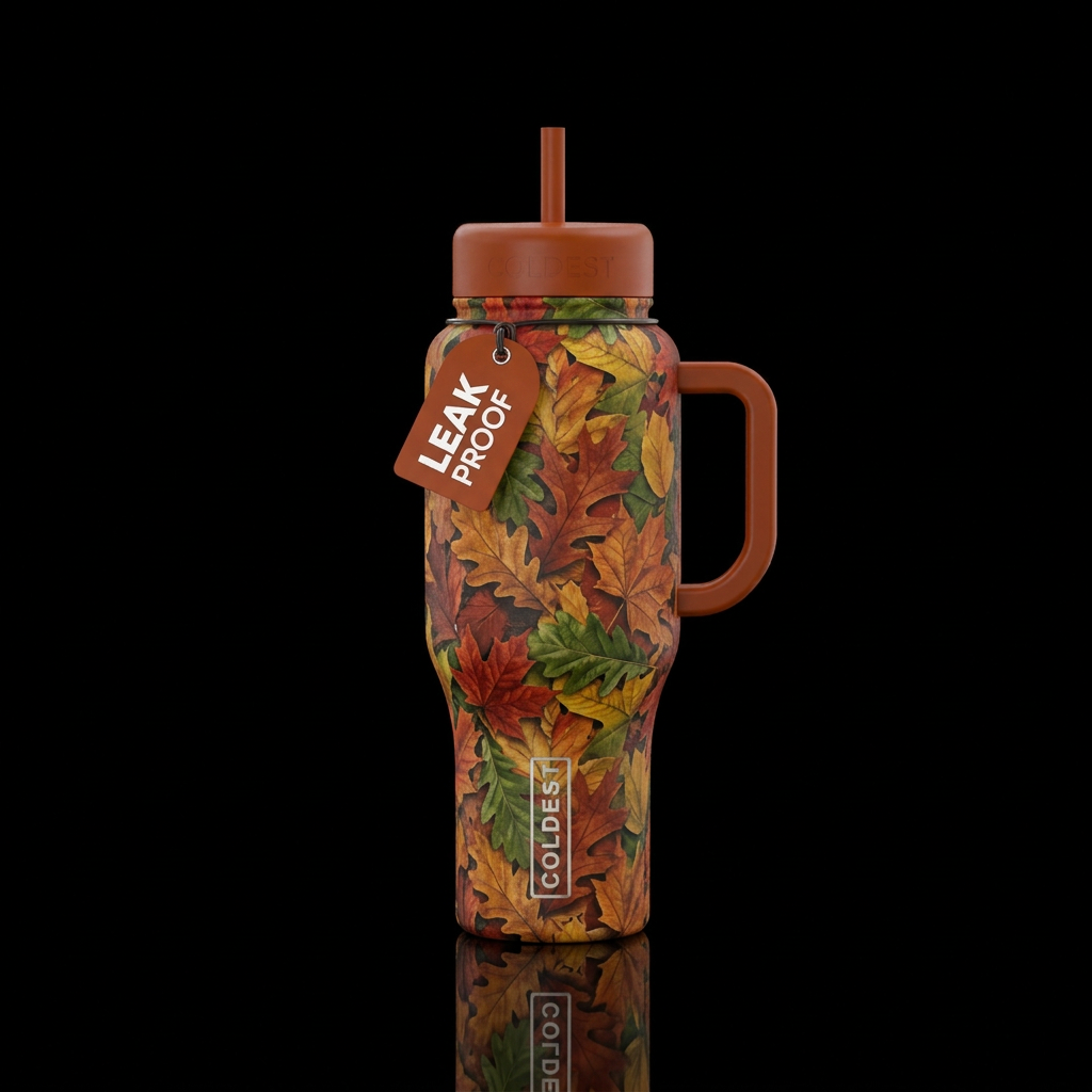 Fall color leaves oak maple hickory camo water bottle design