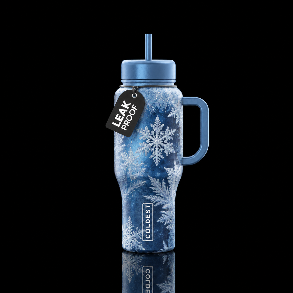 Frosty snowflake window ice realistic christmas water bottle design