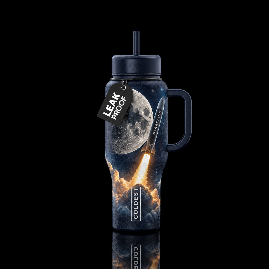 Full moon crators  stars high detail realistic wit... water bottle design