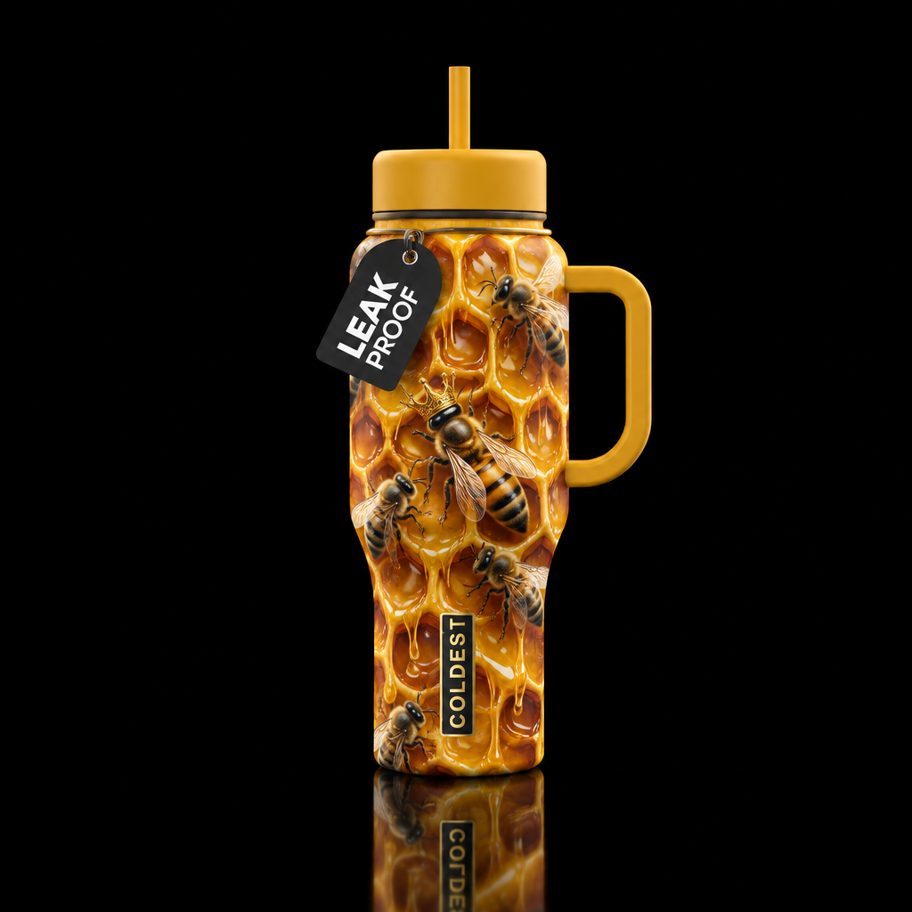 honey comb large close up dripping honey  with que... water bottle design