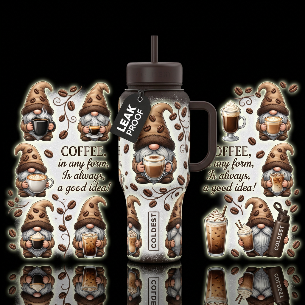 Coldest Coffee Gnome water bottle design