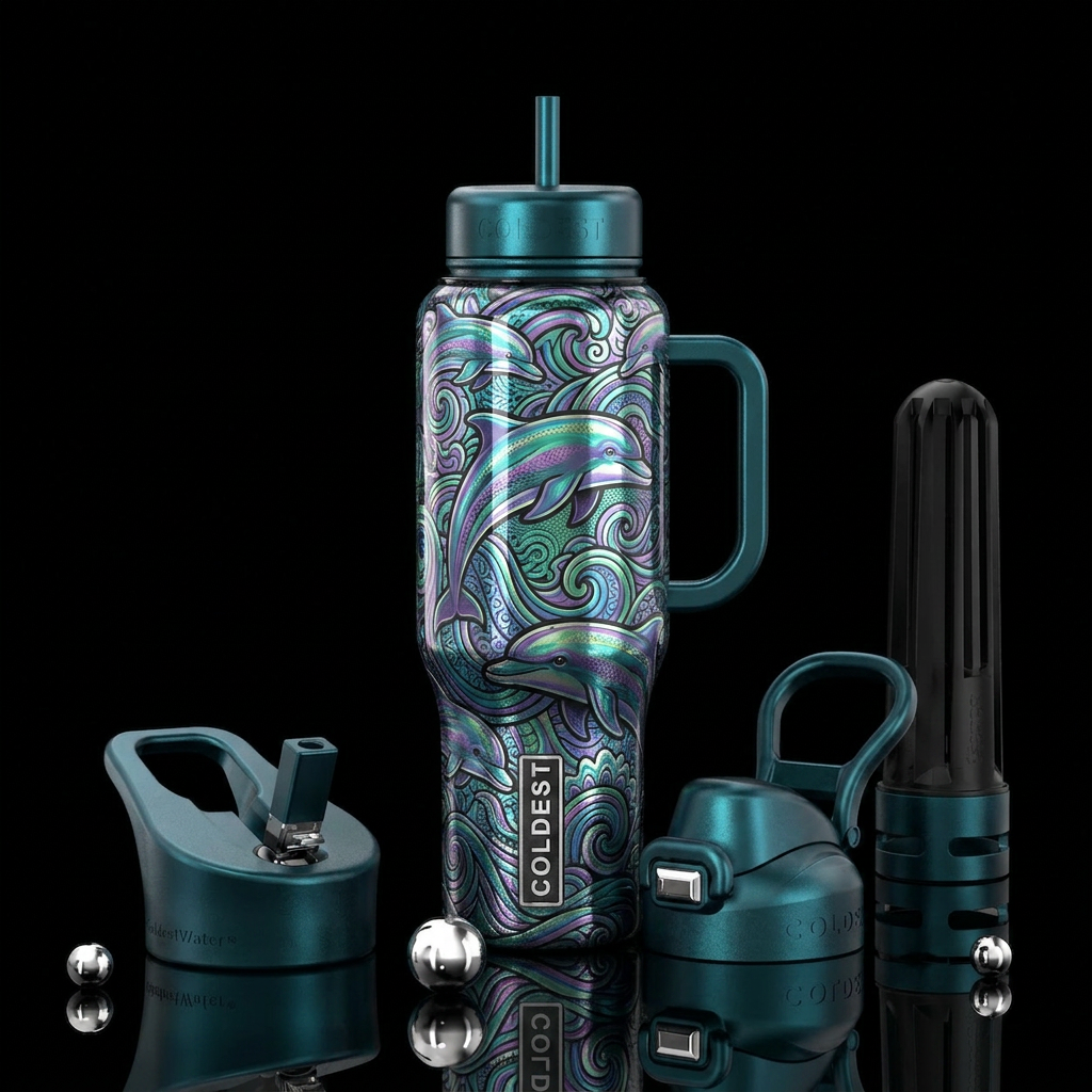 Waves of dolphins water bottle design
