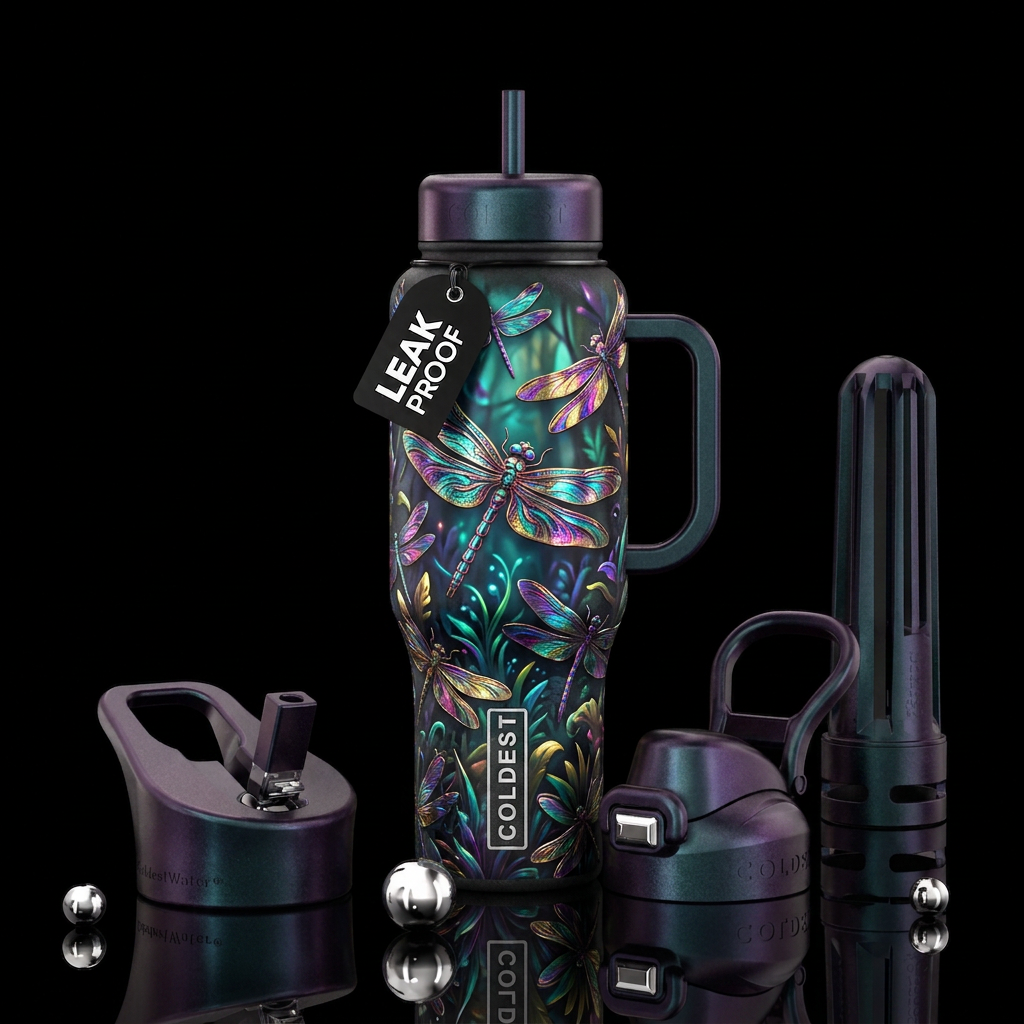 Crazy dragonflies water bottle design