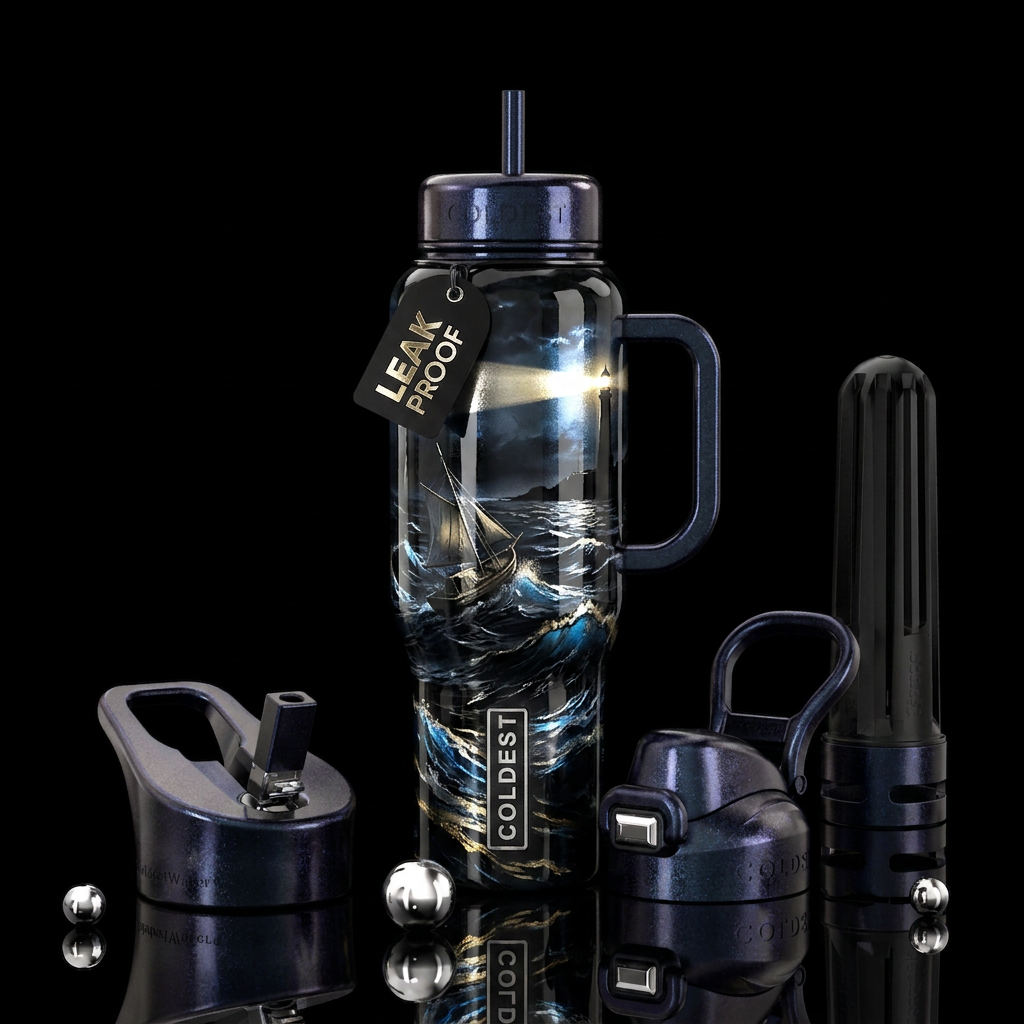 Stormy seas water bottle design